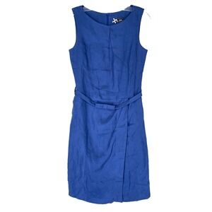 Sinequanone Sheath Dress 36 FR US 4 Blue Linen Belted Sleeveless Faux Wrap